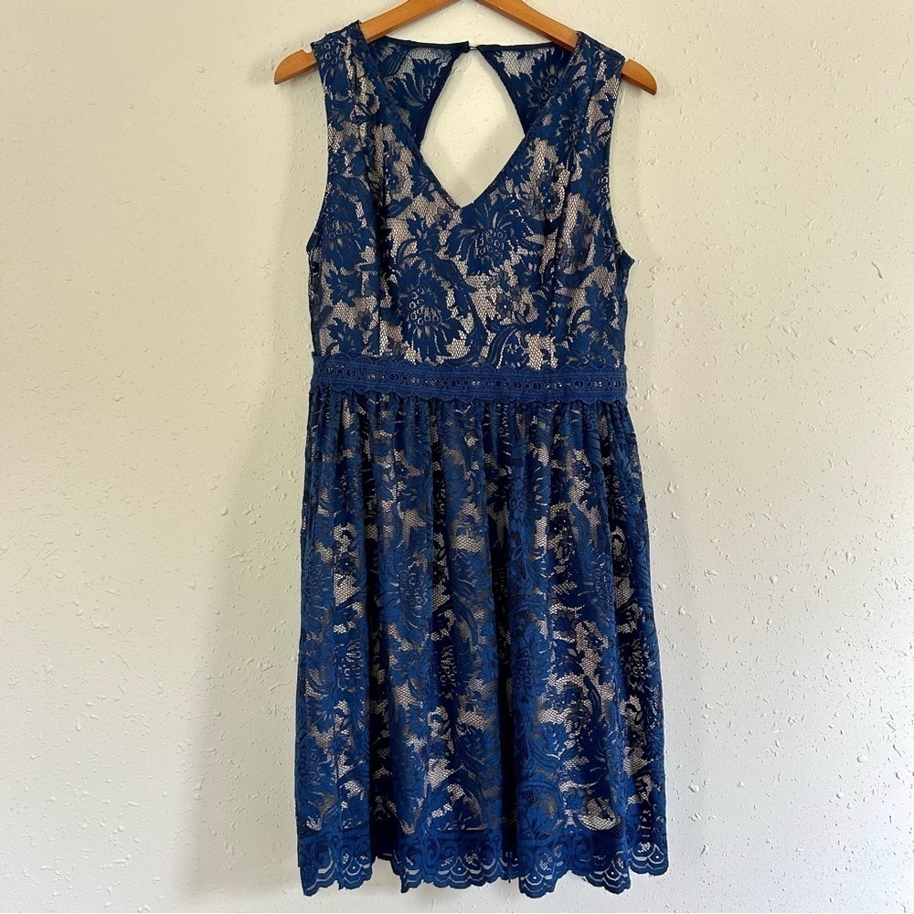 NWT Francesca’s Navy Cream Lace Mini Dress Large NWT